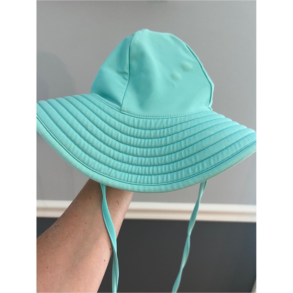 RuffleButts Aqua UPF 50+ Wide Brim Swim Sun Hat 12M-2T